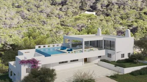Neu gebaute Villa mit Meerblick in Es Figueral - San Carlos - Ibiza 